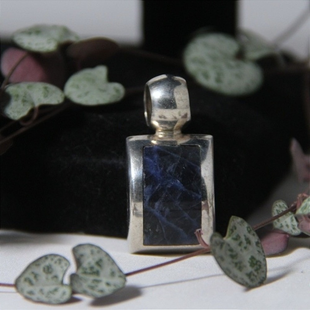 ATI Mexico Modernist‎ Sterling Silver 925 Sodalite Inlay Rectangular Pendant